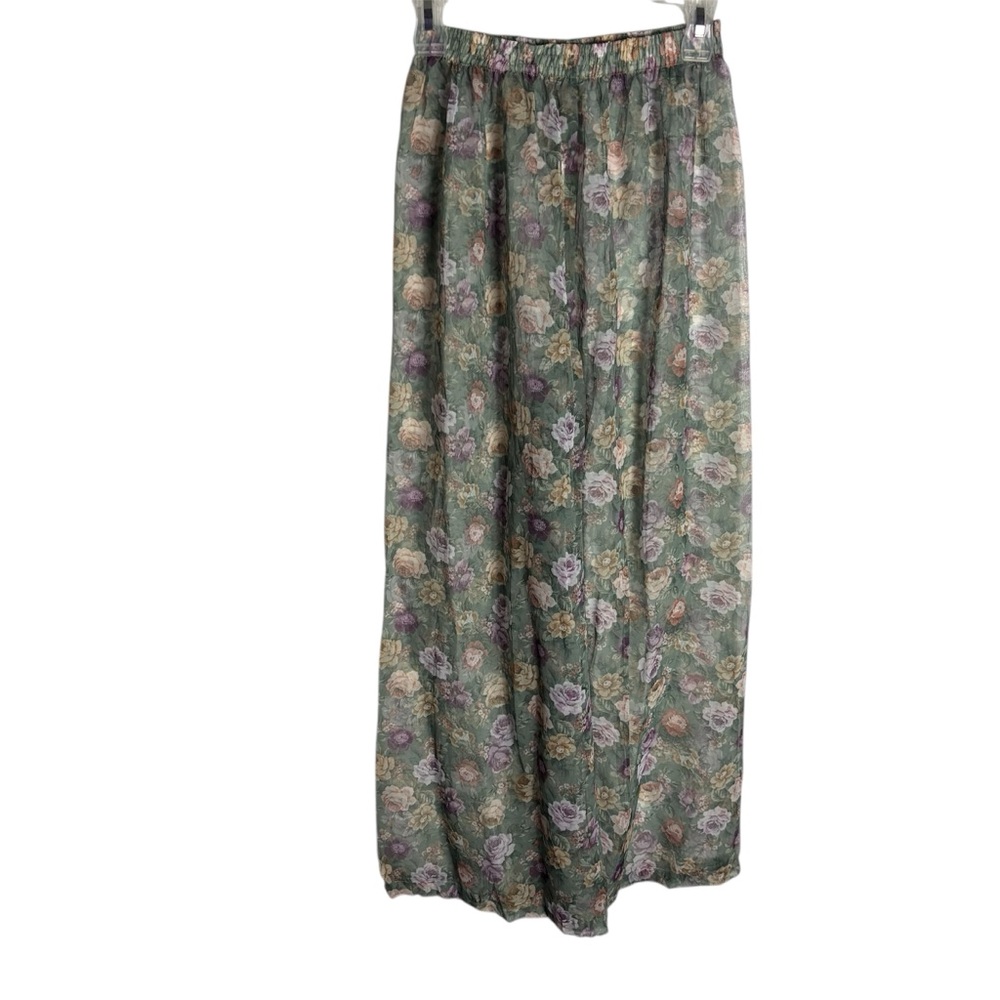 Vintage 90s Staples floral roses chiffon wide leg semi sheer palazzo pants